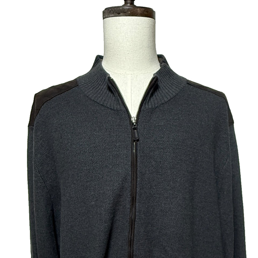 Roundtree &‎ Yorke Cardigan Mens 4XT Gray Zip Elbow Shoulder Pads Sweater NWT